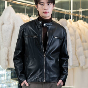 เสื้อแจ็คเก็ต เกาหลีหนังสีดำ