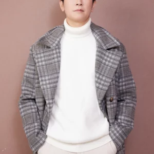 เสื้อโค้ท เกาหลี สีเทา สก็อต  man